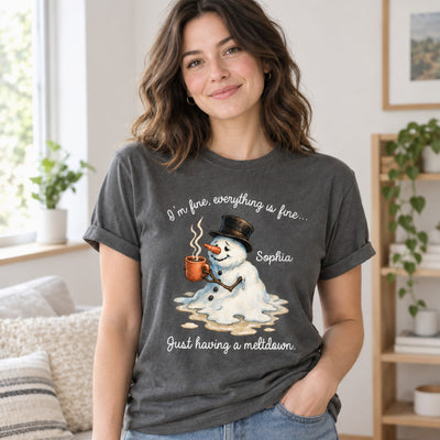 Everything Is Fine- Personalized Comfort Colors Shirt, Snowman Tee, Christmas Gift