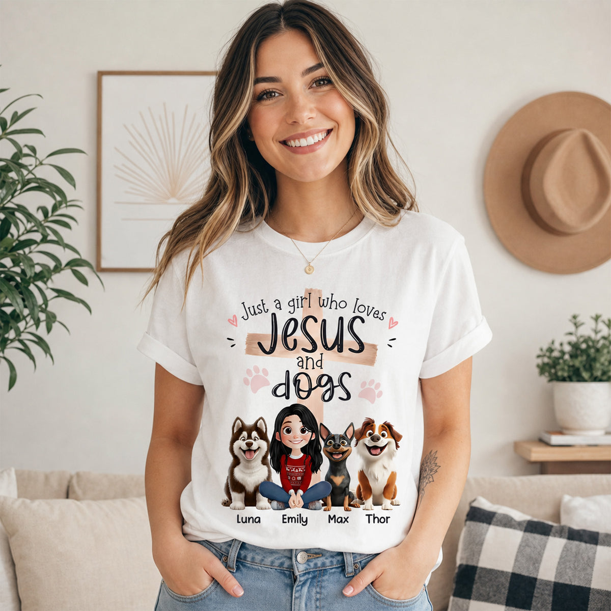Just A Girl Who Loves Jesus And Dogs- Personalized Comfort Colors Shirt, Gift For Dog Lovers, Jesus And Dogs Shirt