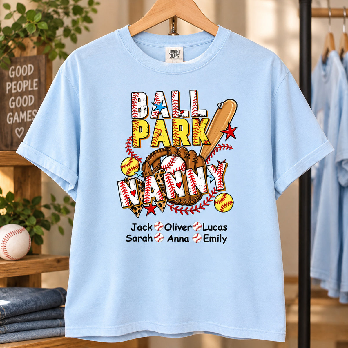 Ballpark Baseball Softball Mimi Game Day - Personalized T-Shirt, Grandma and Grandkids T-shirt
