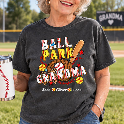 Ballpark Baseball Softball Mimi Game Day - Personalized T-Shirt, Grandma and Grandkids T-shirt