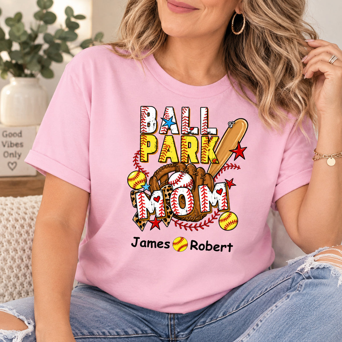 Ballpark Baseball Softball Mimi Game Day - Personalized T-Shirt, Grandma and Grandkids T-shirt