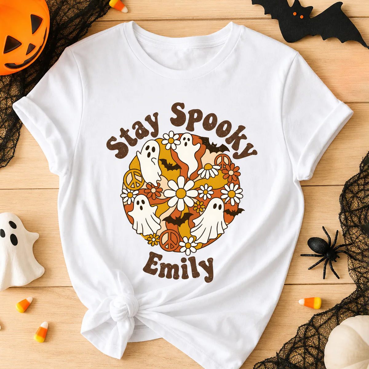 Stay Spooky - Personalized Comfort Colors Shirt, Retro Groovy Halloween Ghost T-Shirt