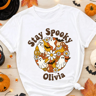 Stay Spooky - Personalized Comfort Colors Shirt, Retro Groovy Halloween Ghost T-Shirt