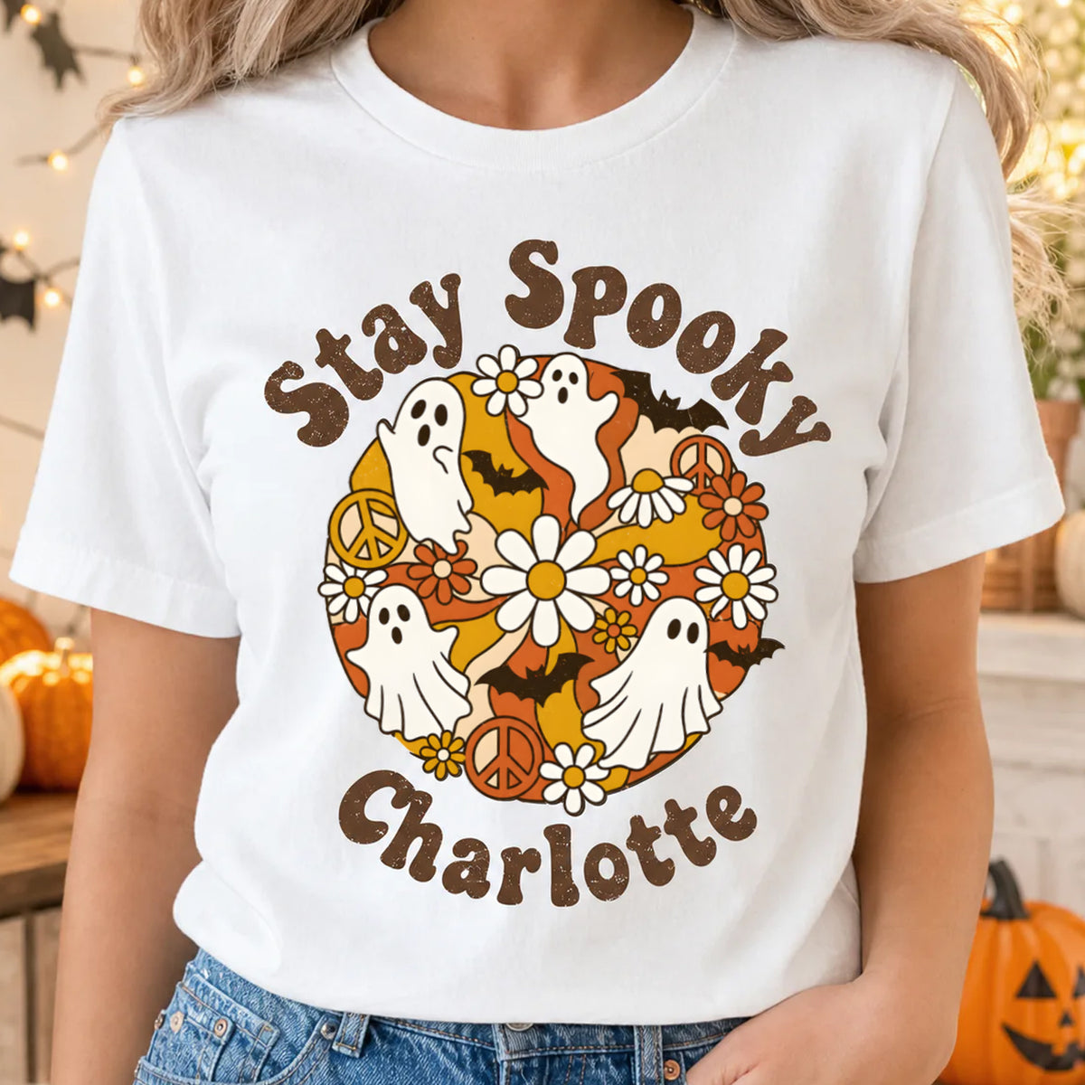 Stay Spooky - Personalized Comfort Colors Shirt, Retro Groovy Halloween Ghost T-Shirt