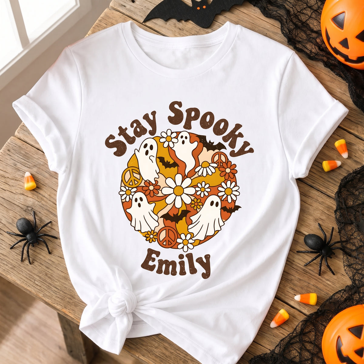 Stay Spooky - Personalized Comfort Colors Shirt, Retro Groovy Halloween Ghost T-Shirt