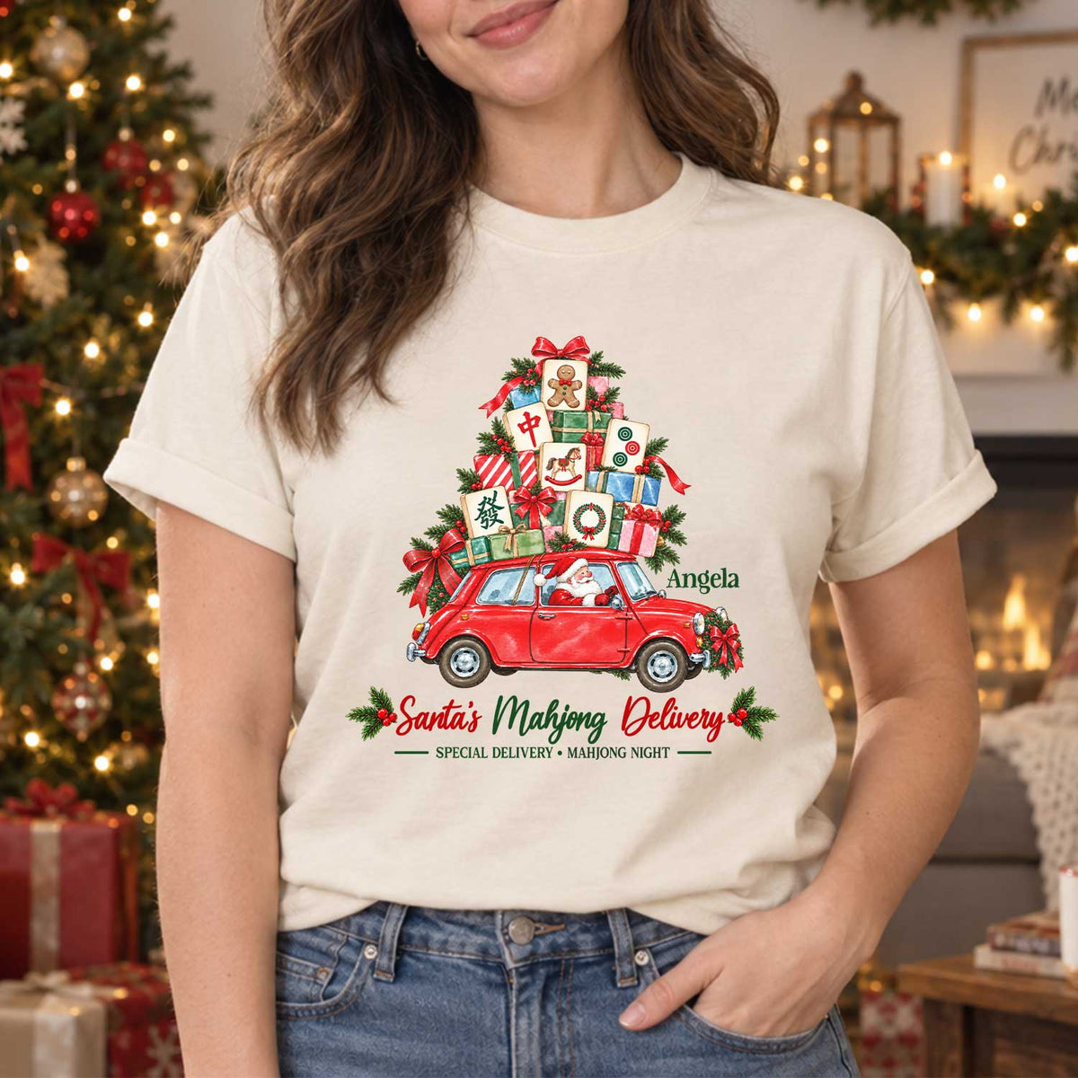 Christmas Mahjong - Personalized Comfort Colors Shirt, Santa Mahjong Shirt, Mahjong Christmas Tee, Mahjong Lover Gift, Comfort Colors Holiday Shirt, Mahjong Gift