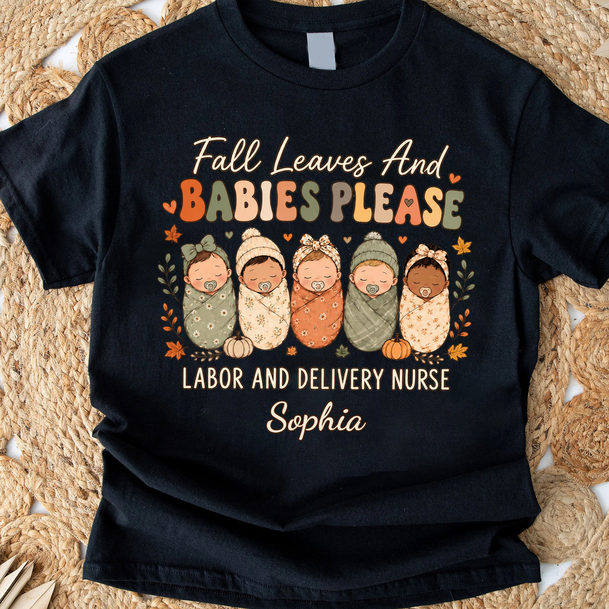 Fall Leaves And Babies Please-Personalized Comfort Colors Shirt, Labor And Delivery Nurse Shirt, LD Nurse Fall T-Shirt