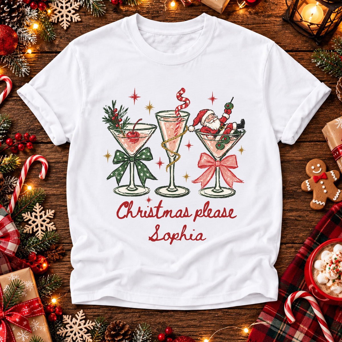 Christmas Please- Personalized Colors Shirt, Christmas Cocktail Tee, Santa Martini Coquette Holiday
