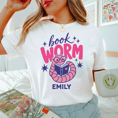 Book Worm - Personalized Comfort Colors Shirt, Book Lover Tee, Reading Girl Gift, Librarian Bookish Tshirt, Trendy Reading Worm Tee, Read More Books