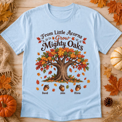 Personalized From Little Acorns Grow Mighty Oaks Shirt, Custom Kids Names Acorn Shirt, Fall Family Gift, Autumn Mom Grandma Crewneck
