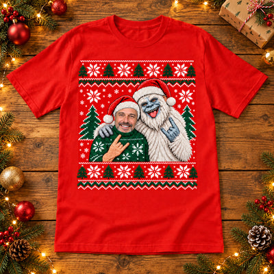 Custom Photo Ugly Christmas Sweater Shirt, Personalized Face Yeti Bigfoot Christmas T-Shirt, Funny Matching Holiday Tee, Christmas Gift for Him