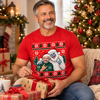 Custom Photo Ugly Christmas Sweater Shirt, Personalized Face Yeti Bigfoot Christmas T-Shirt, Funny Matching Holiday Tee, Christmas Gift for Him