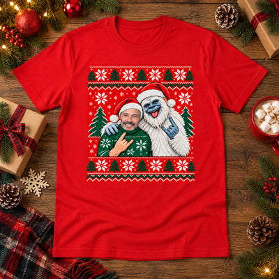 Custom Photo Ugly Christmas Sweater Shirt, Personalized Face Yeti Bigfoot Christmas T-Shirt, Funny Matching Holiday Tee, Christmas Gift for Him