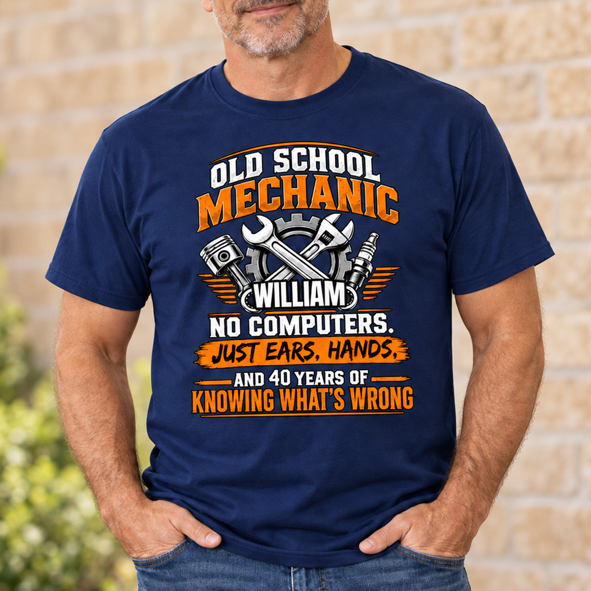 Old School Mechanic - Personalized Comfort Colors Shirt,  Mechanic Man Gift, Shirt For Dad, Grandpa