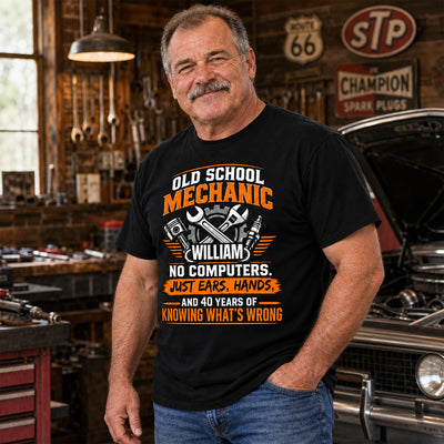 Old School Mechanic - Personalized Comfort Colors Shirt,  Mechanic Man Gift, Shirt For Dad, Grandpa