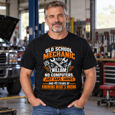 Old School Mechanic - Personalized Comfort Colors Shirt,  Mechanic Man Gift, Shirt For Dad, Grandpa