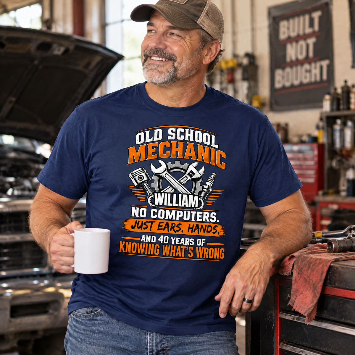Old School Mechanic - Personalized Comfort Colors Shirt,  Mechanic Man Gift, Shirt For Dad, Grandpa