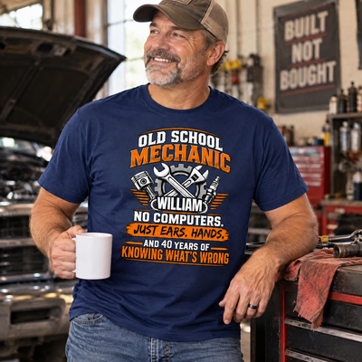 Old School Mechanic - Personalized Comfort Colors Shirt,  Mechanic Man Gift, Shirt For Dad, Grandpa