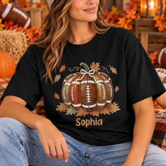 Football Pumpkin - Personalized Comfort Colors Shirt, Fall Game Day Tee, Autumn Sports Fan Apparel, Cute Sunday Football Outfit