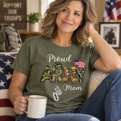 Proud Army Family Mom Dad Brother - Personalized Comfort Colors Shirt, USA Army Family Outfits, Military Family Gift