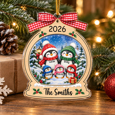Penguin Family Christmas - Personalized Acrylic Ornament, Penguin Christmas Home Decor