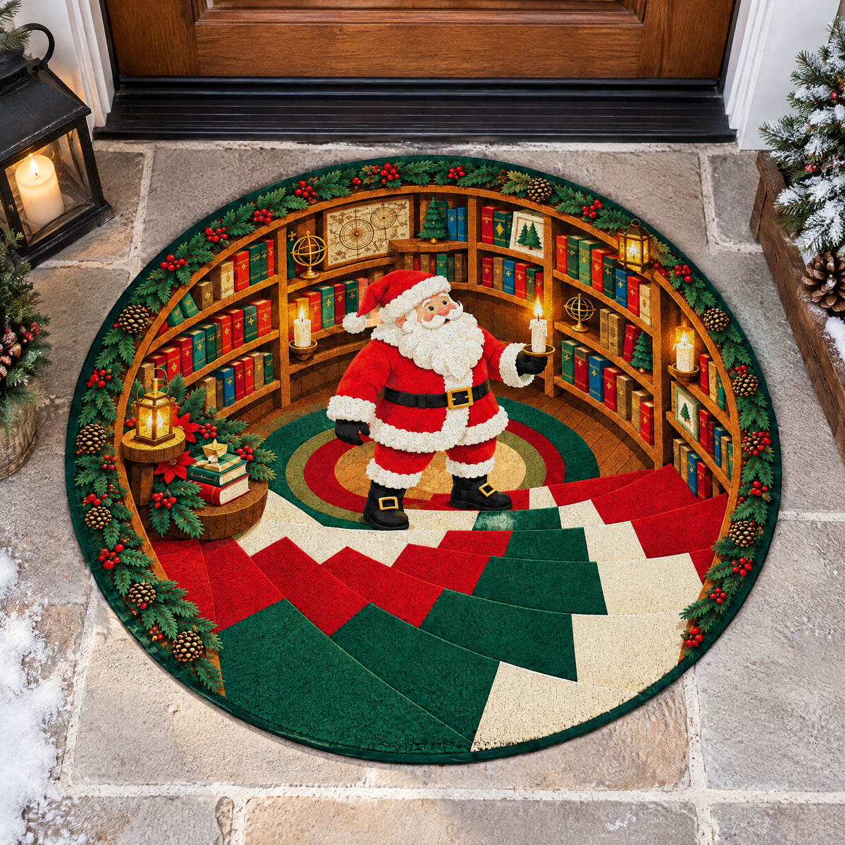 Santa’s Paper Collage Library Door Mat, Christmas Gift for Family