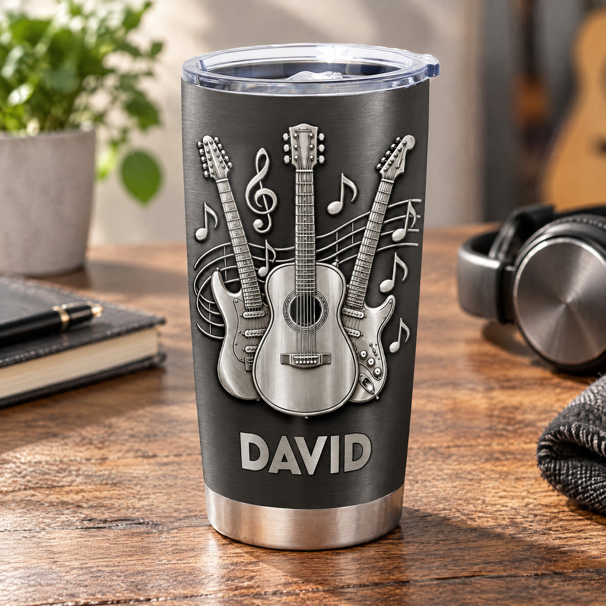 A Gift For The One Who Lets Every Chord Tell Their Story - Personalized Tumbler, Gift For Guitar Lovers, 3D Metallic Brushed Tumbler