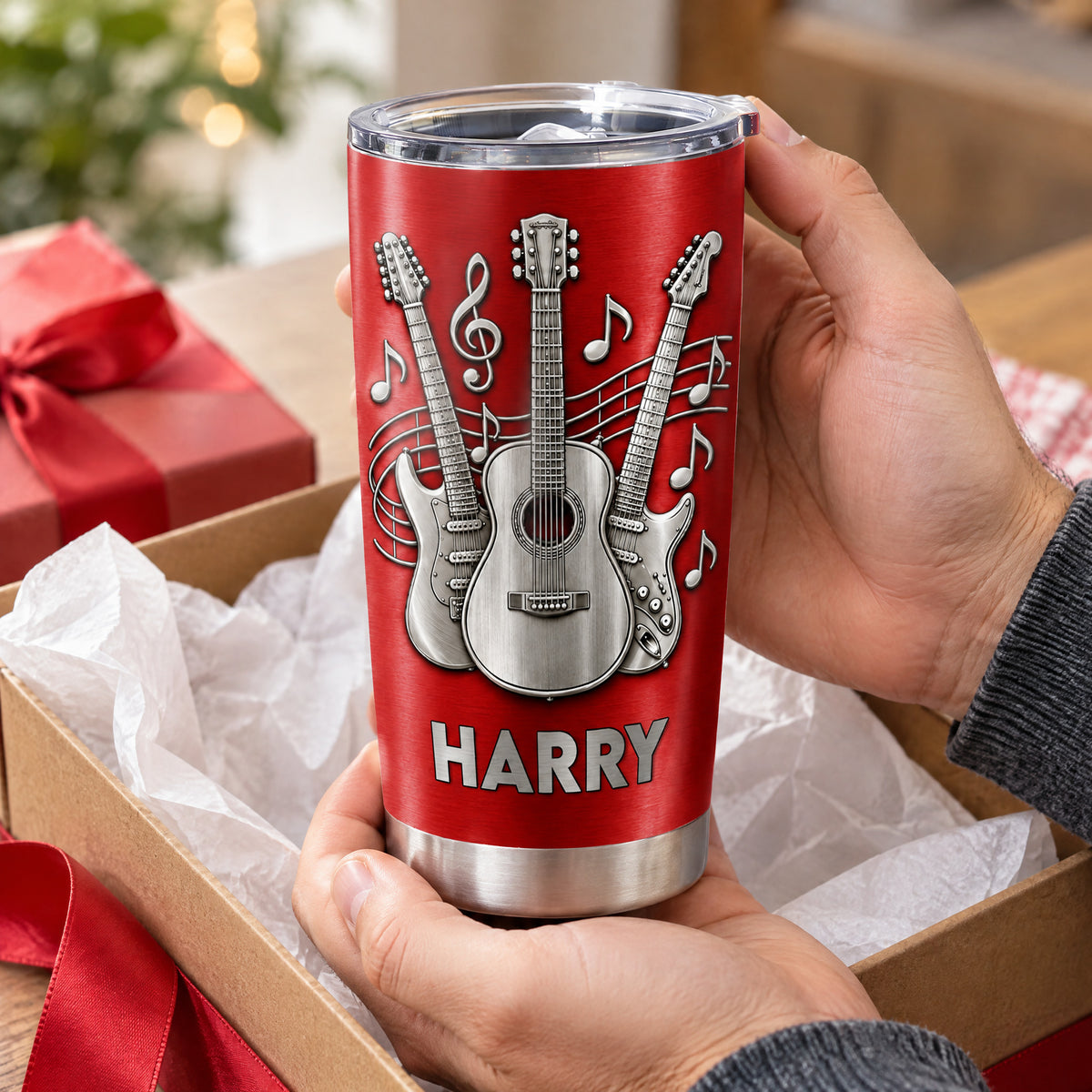 A Gift For The One Who Lets Every Chord Tell Their Story - Personalized Tumbler, Gift For Guitar Lovers, 3D Metallic Brushed Tumbler