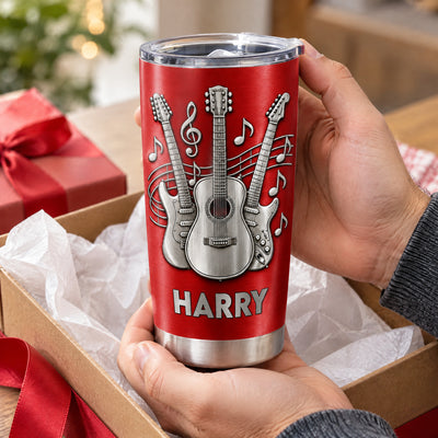 A Gift For The One Who Lets Every Chord Tell Their Story - Personalized Tumbler, Gift For Guitar Lovers, 3D Metallic Brushed Tumbler