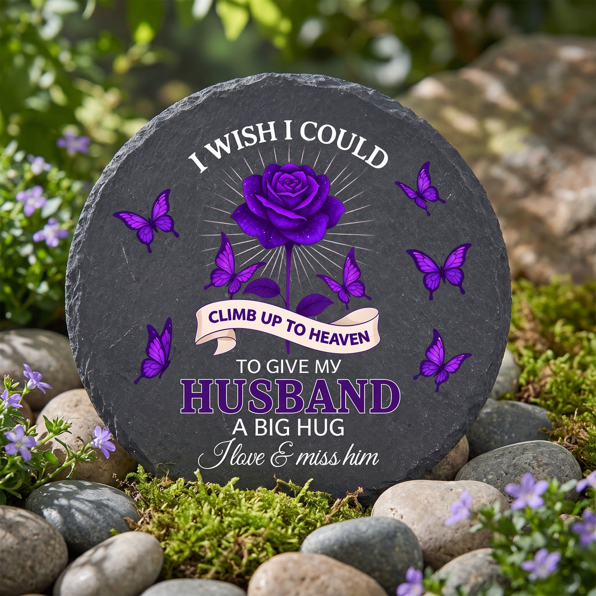 I Wish I Could Climb Up To Heaven To Give My Husband/Mom/Dad/... A Big Hug I Love &amp; Miss Him/Her - Personalized Memorial Stone, Memorial Gift For Loss Of Loved One