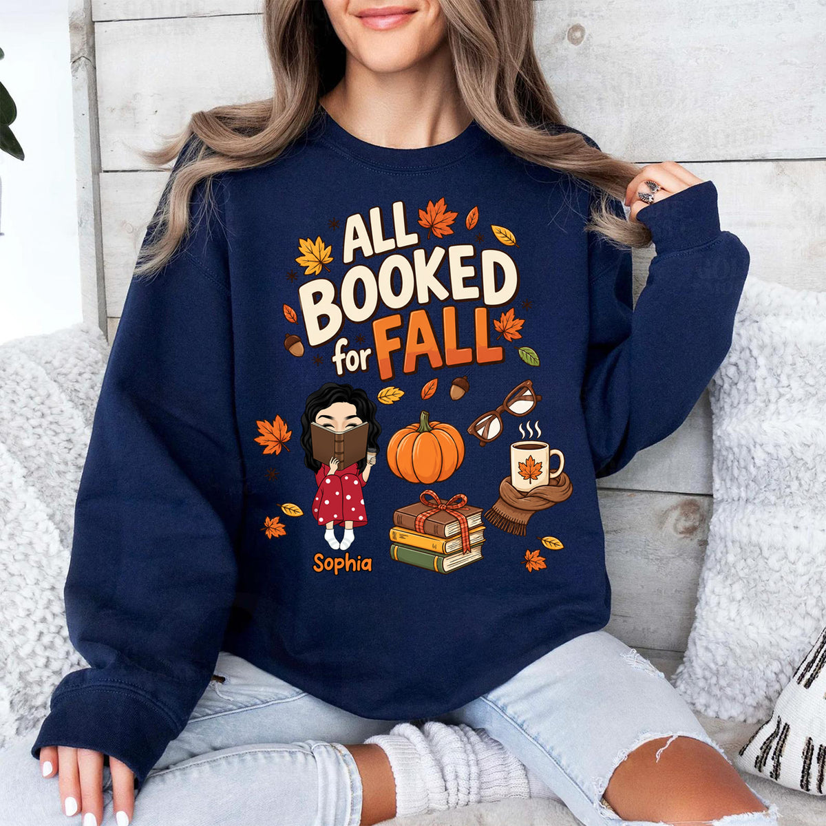 All Booked For Fall - Personalized Sweatshirt, Bookish Fall Shirt, Fall Season Shirt