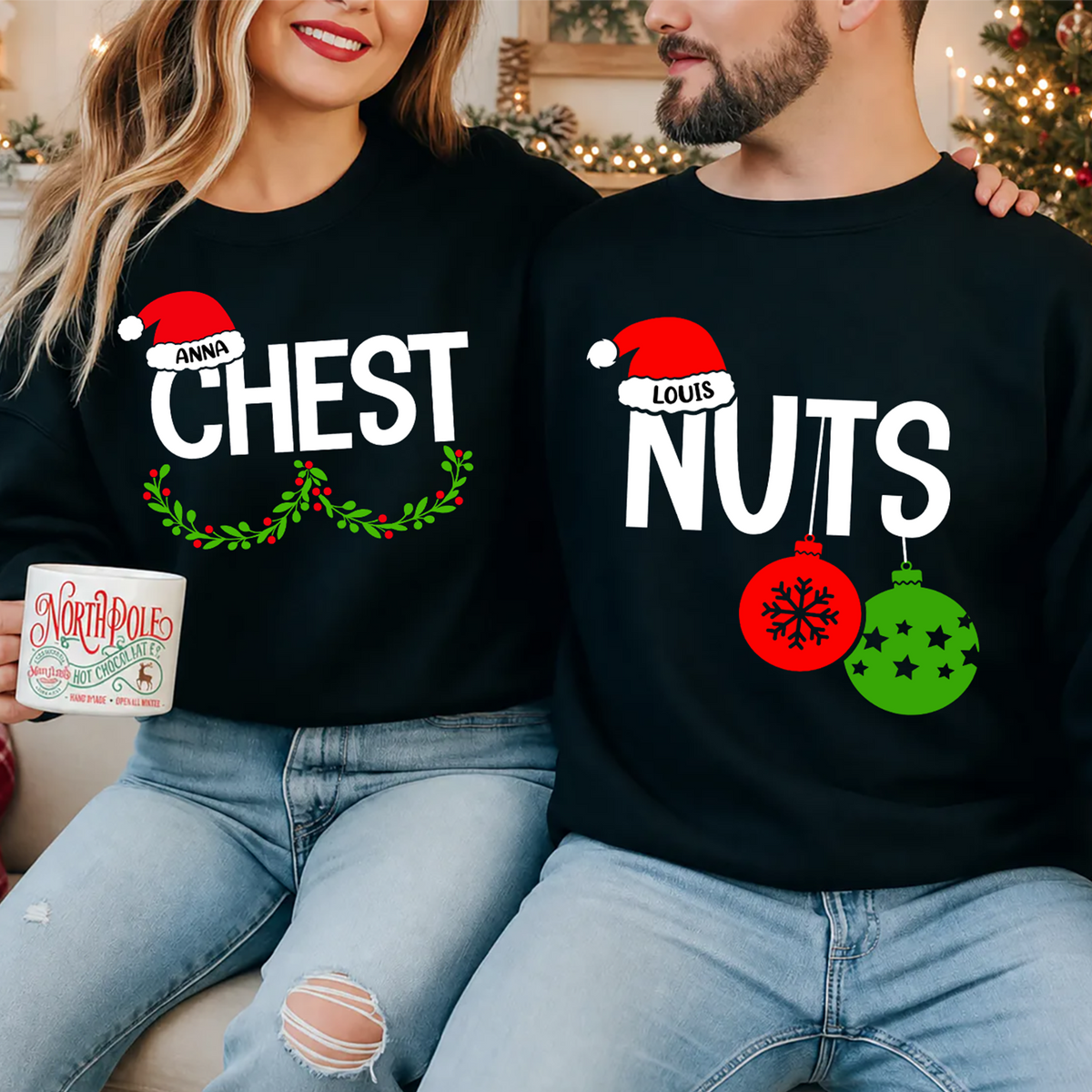 Chest Nuts - Personalized Sweatshirt, Christmas Couples Sweatshirts, Holiday Gift, Christmas Gift for Couple