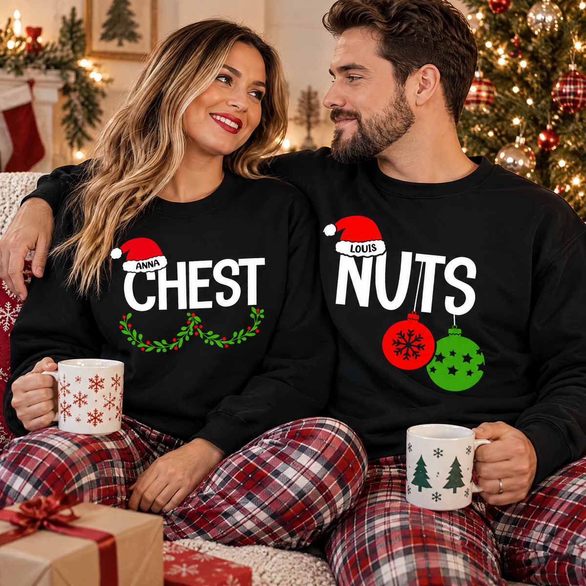 Chest Nuts - Personalized Sweatshirt, Christmas Couples Sweatshirts, Holiday Gift, Christmas Gift for Couple