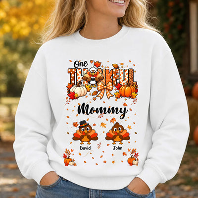One Thankful Grandma - Personalized Sweatshirt, Custom Turkey Names Thanksgiving Sweatshirt