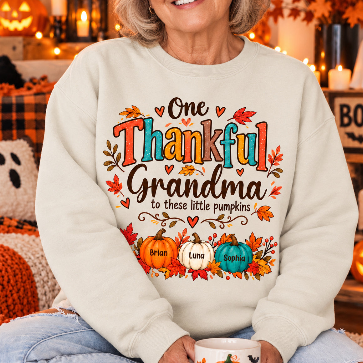 Little Pumpkins Thankful Grandma - Personalized Sweatshirt, Thanksgiving Sweatshirt