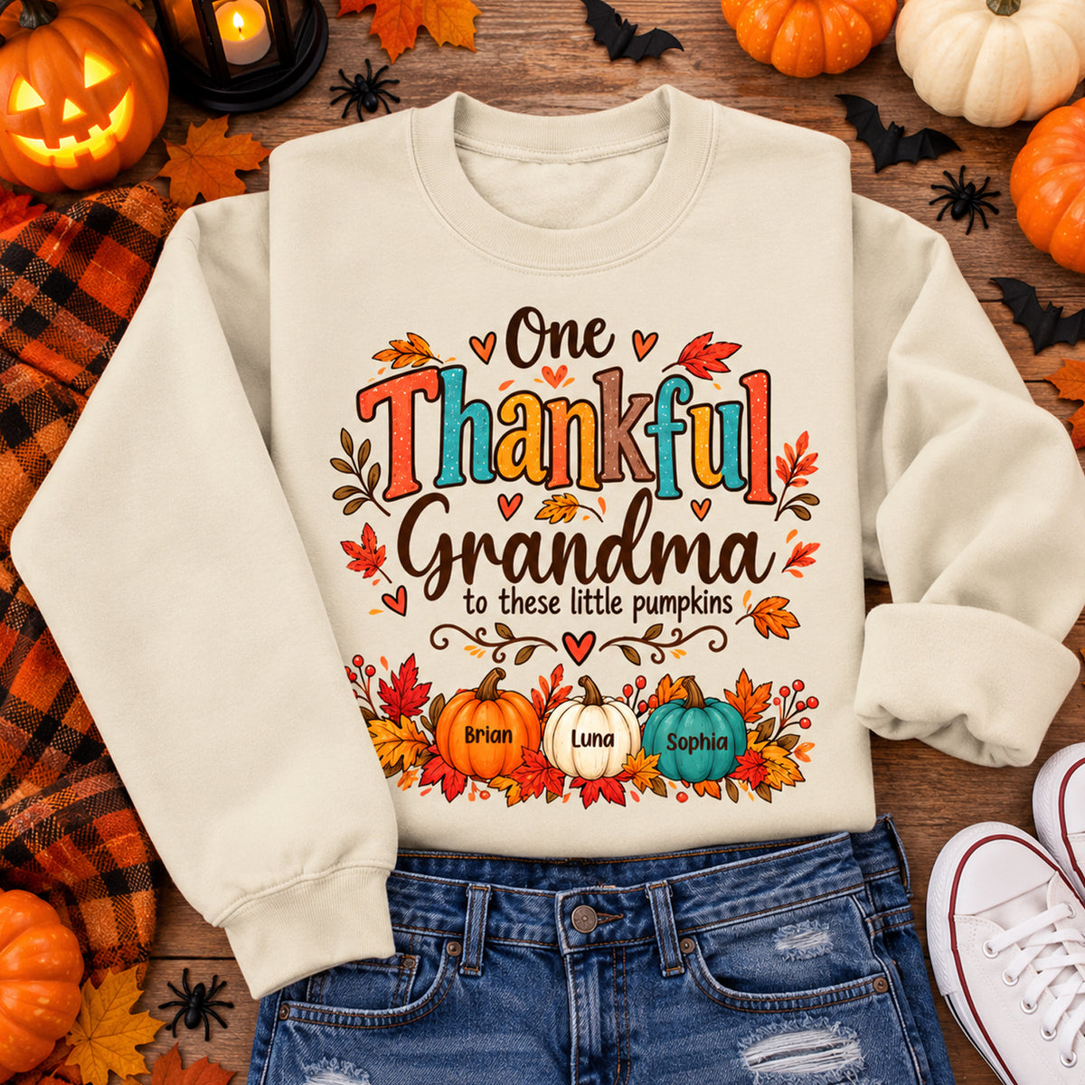 Little Pumpkins Thankful Grandma - Personalized Sweatshirt, Thanksgiving Sweatshirt