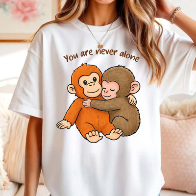 You Are Never Alone T-Shirt, Viral Punch Monkey Shirt, Cute Baby Monkey With Plush Toy Shirt, Emotional Gift For Animal Lovers