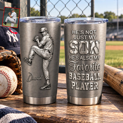 Favorite Baseball Player My Grandson - Personalized Tumbler, Custom 3D Metallic Tumbler Gift For Baseball Fan, Baseball Lovers