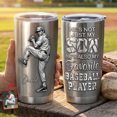 Favorite Baseball Player My Grandson - Personalized Tumbler, Custom 3D Metallic Tumbler Gift For Baseball Fan, Baseball Lovers