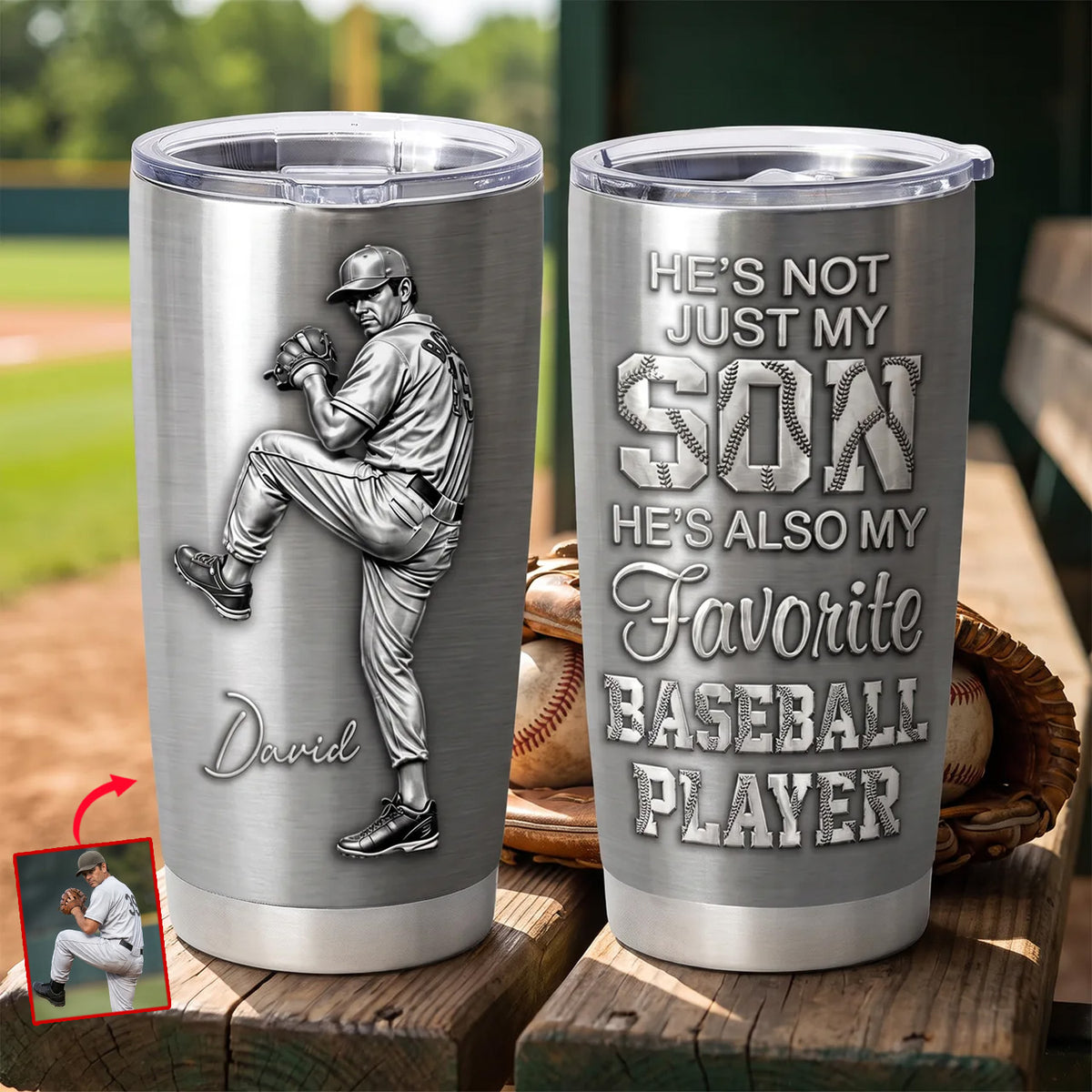 Favorite Baseball Player My Grandson - Personalized Tumbler, Custom 3D Metallic Tumbler Gift For Baseball Fan, Baseball Lovers