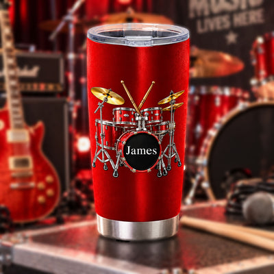 Drums Are My Happy Place - Personalized Tumbler, Gift For Drum Lovers, Custom Name Music Gift
