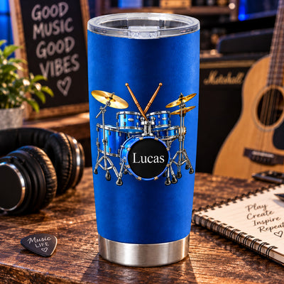 Drums Are My Happy Place - Personalized Tumbler, Gift For Drum Lovers, Custom Name Music Gift