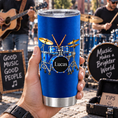 Drums Are My Happy Place - Personalized Tumbler, Gift For Drum Lovers, Custom Name Music Gift