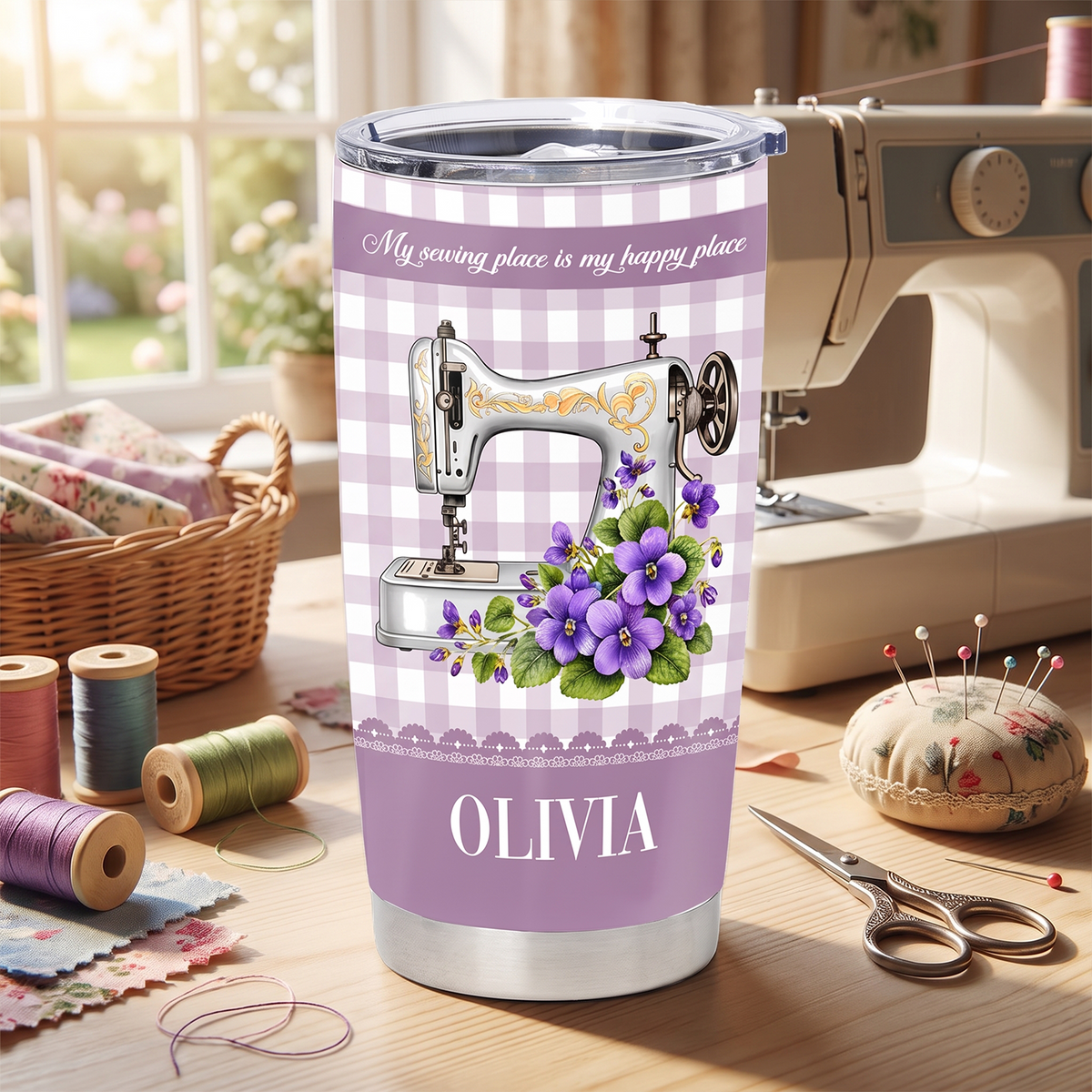 My Sewing Place Is My Happy Place- Personalized Tumbler,  Gift For Sewing Lovers, Tailor