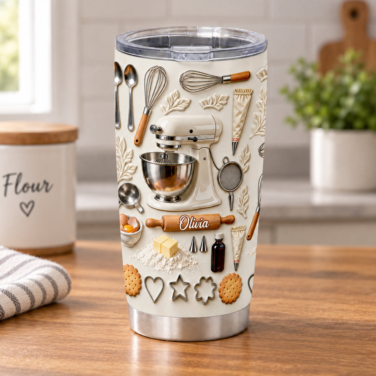 Baking With Me - Personalized Tumbler,  Custom 3D Effect Tumbler, Bakery Accessories Insulated Tumbler