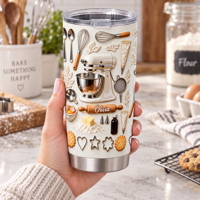 Baking With Me - Personalized Tumbler,  Custom 3D Effect Tumbler, Bakery Accessories Insulated Tumbler