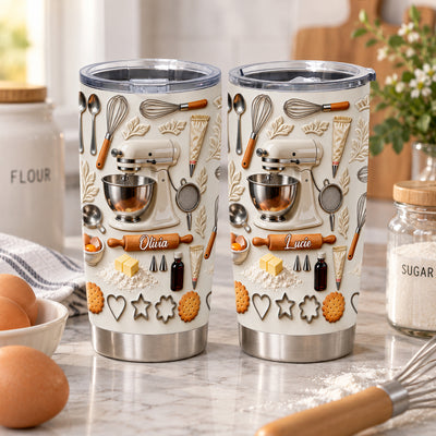 Baking With Me - Personalized Tumbler,  Custom 3D Effect Tumbler, Bakery Accessories Insulated Tumbler