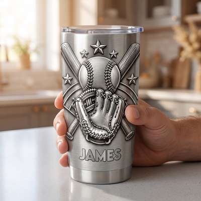 Carry The Game, The Memories, And The Love Wherever You Go - Personalized Tumbler, Gift For Baseball Lovers, 3D Metallic Brushed Tumbler