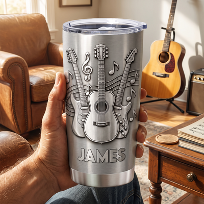 A Gift For The One Who Lets Every Chord Tell Their Story - Personalized Tumbler, Gift For Guitar Lovers, 3D Metallic Brushed Tumbler