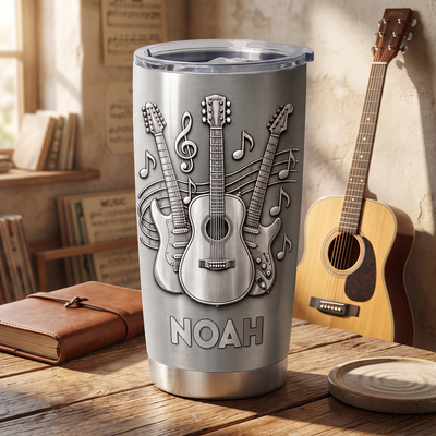 A Gift For The One Who Lets Every Chord Tell Their Story - Personalized Tumbler, Gift For Guitar Lovers, 3D Metallic Brushed Tumbler